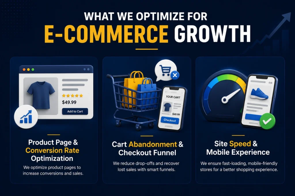 E-commerce growth optimization services by WOD Solution for product pages, checkout funnels and mobile experience