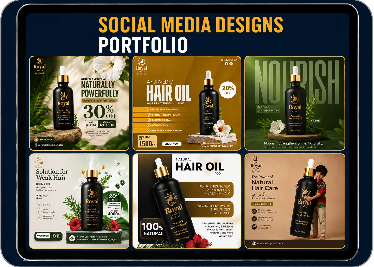 Illustration showing Social media designs created for Royal Herbs by WOD Solution