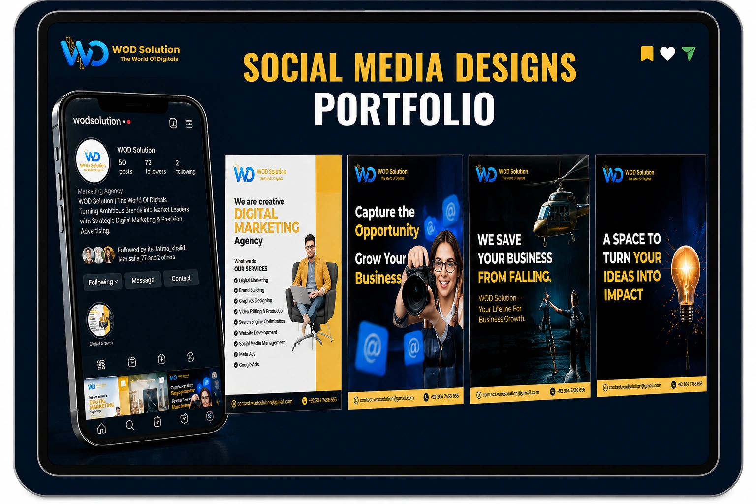 WOD Solution social media designs portfolio showcasing creative marketing designs